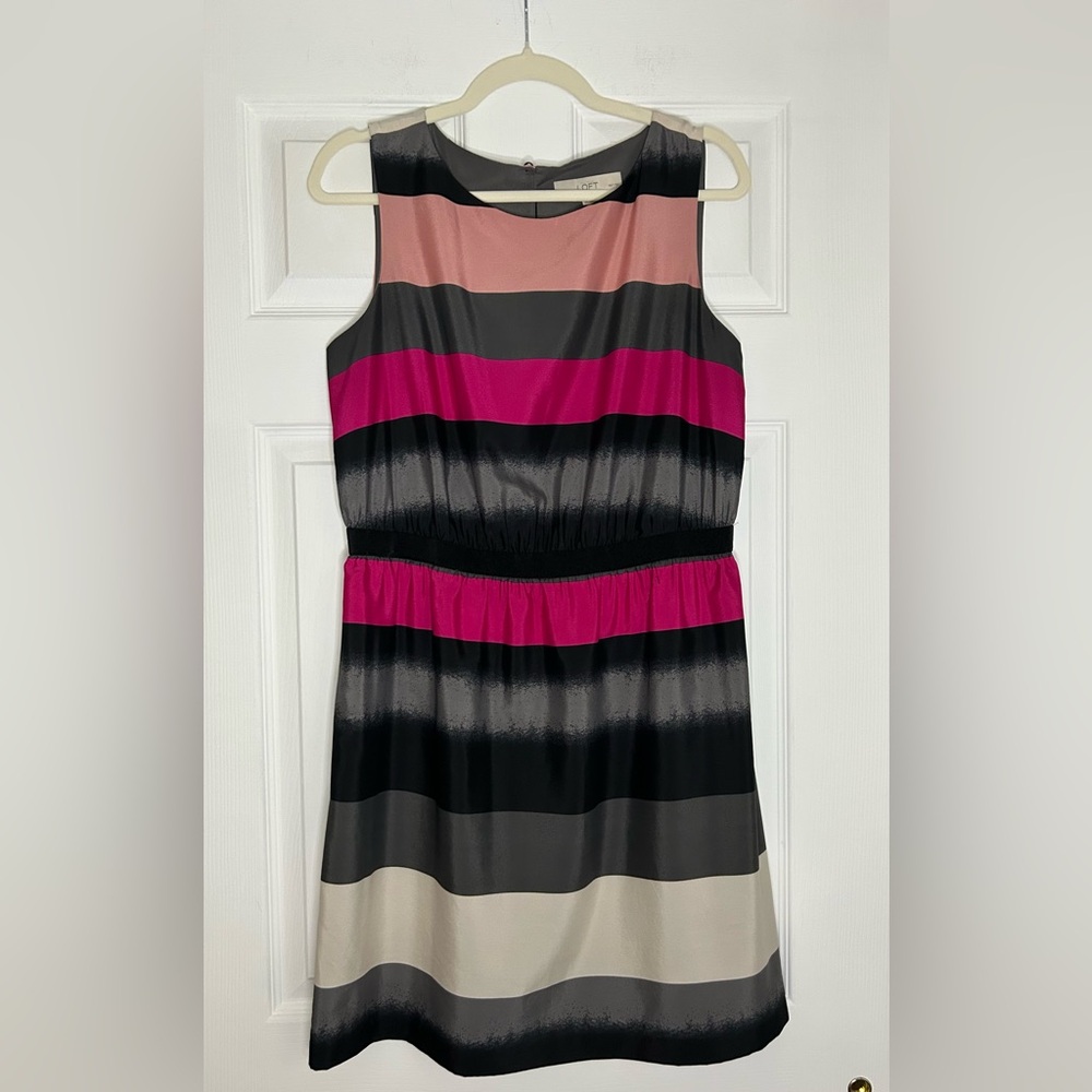 LOFT Pink and Black Striped Mini Dress